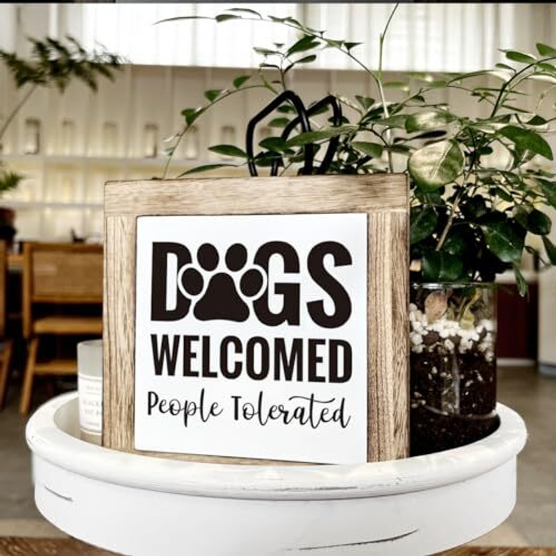 Welcome Animal Farm Wooden Sign For Farmhouse & Pet Decor - Dogs Welcomed People Tolerated Gift