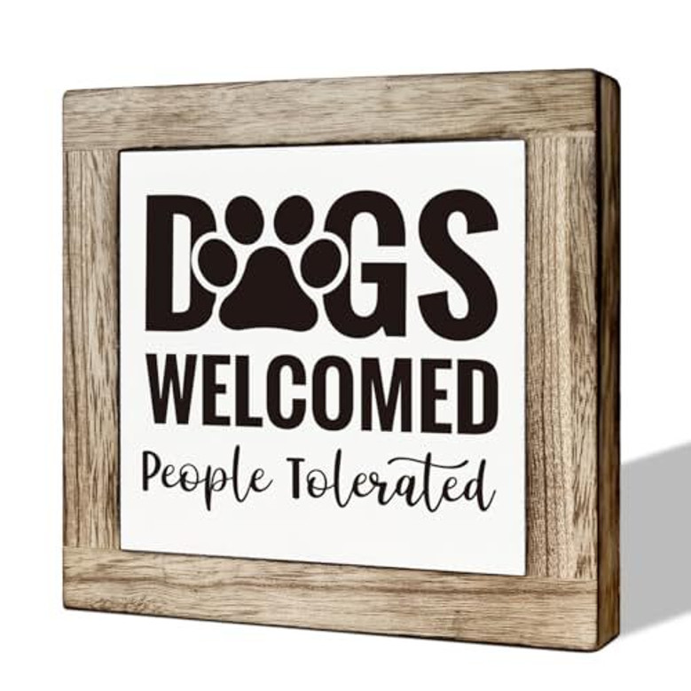 Welcome Animal Farm Wooden Sign For Farmhouse & Pet Decor - Dogs Welcomed People Tolerated Gift