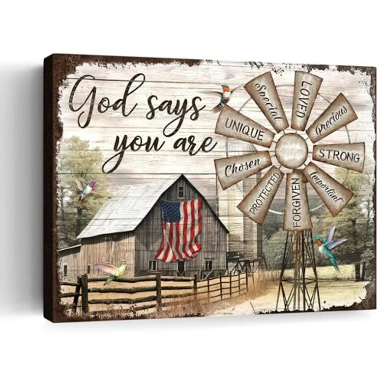 Rustic Farmhouse Windmill Canvas - American Barn Print For Bedroom DéCor - Ready To Hang