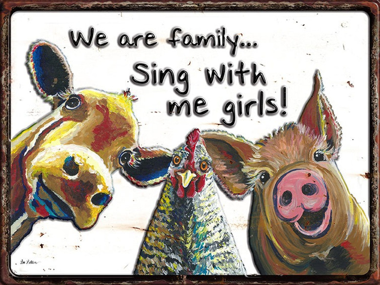 Embossed Metal Sign 'We Are Family', Farm Animal Tin Sign, Animal Sign on Vintage Metal