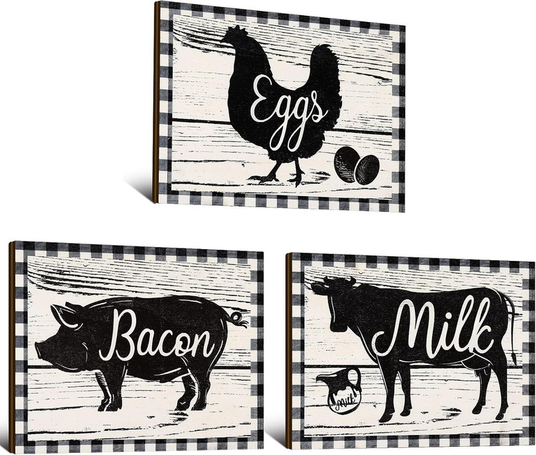 Farmhouse Animal Wall Art: Pig, Cow, Chicken Rustic Kitchen DéCor
