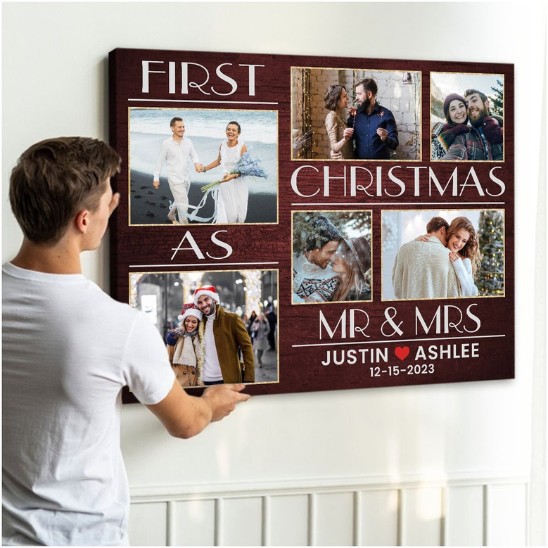 First Christmas as Mr Mrs Custom Gift for Newly Married Canvas Print