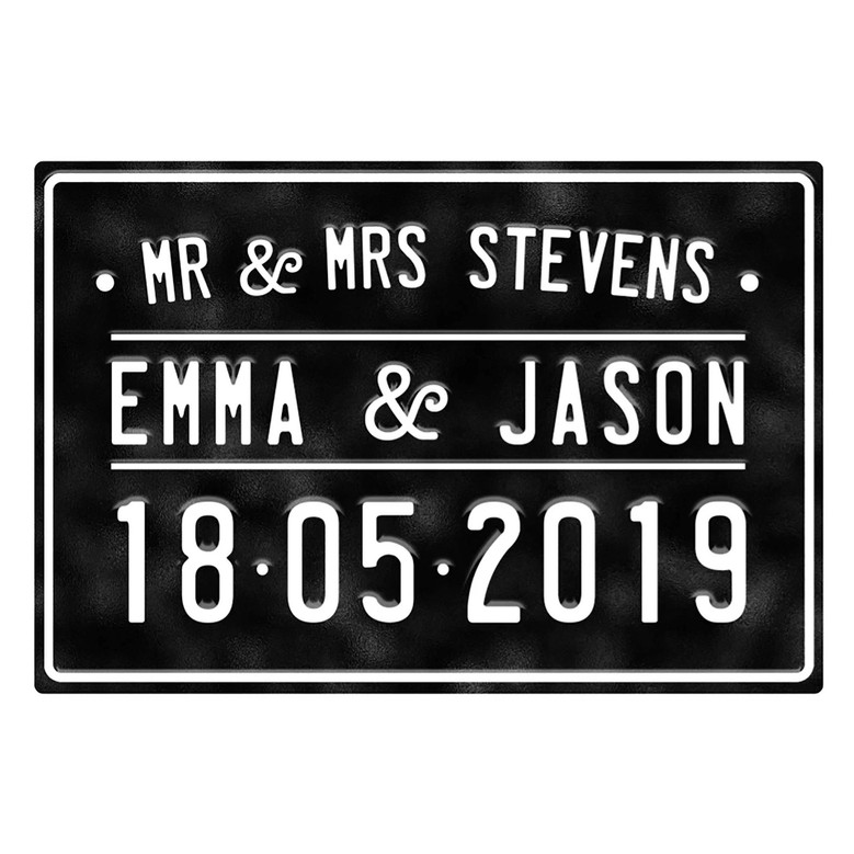 Personalised Wedding Metal Mr and Mrs Sign - Vintage Car Number Plate