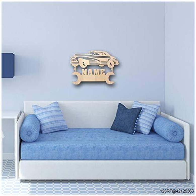 Classic car enthusiast wooden sign, natural wood tone, custom name vertical decor for garage or office, gift for car lovers