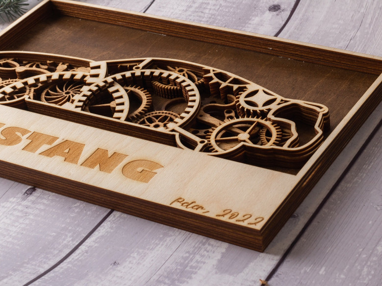Steampunk car personalized multi-layered wood art with gears, rustic finish, custom name or date, man cave wall decor