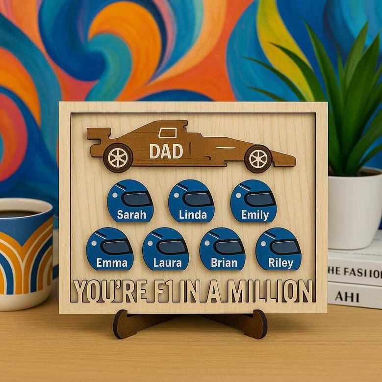 Racing Dad F1 Wood Sign - Personalized Father's Day Gift From Kids - Car Enthusiast DéCor For Living Room
