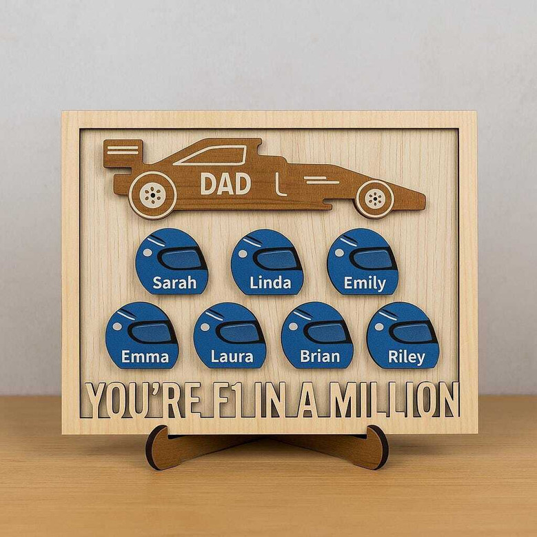 Racing Dad F1 Wood Sign - Personalized Father's Day Gift From Kids - Car Enthusiast DéCor For Living Room
