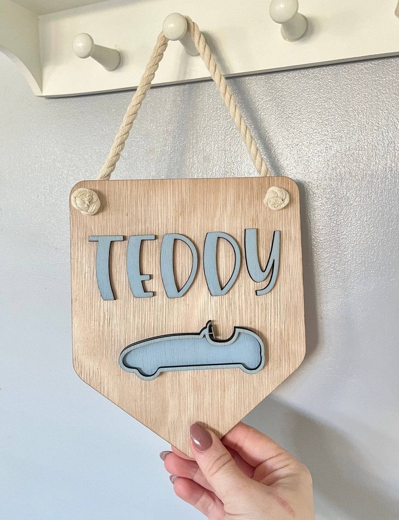 Personalized Vintage Racing Car Wood Sign For Boys' Playroom And Nursery Decor