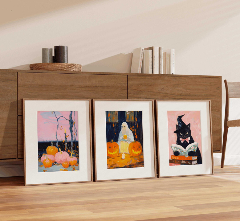 Charming Black Cat Halloween Canvas Set For Witchy Decor