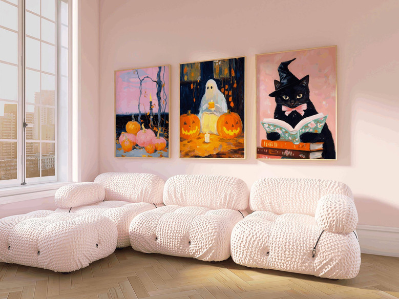Charming Black Cat Halloween Canvas Set For Witchy Decor
