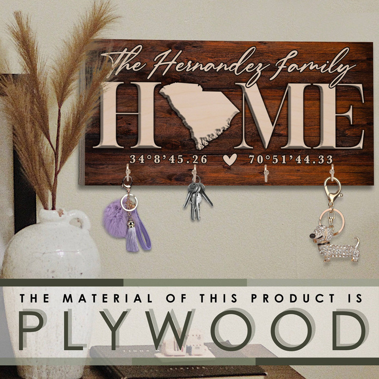 Custom Wood Key Holder For Wall - Personalized Family Gift - Housewarming Gift for Couples
