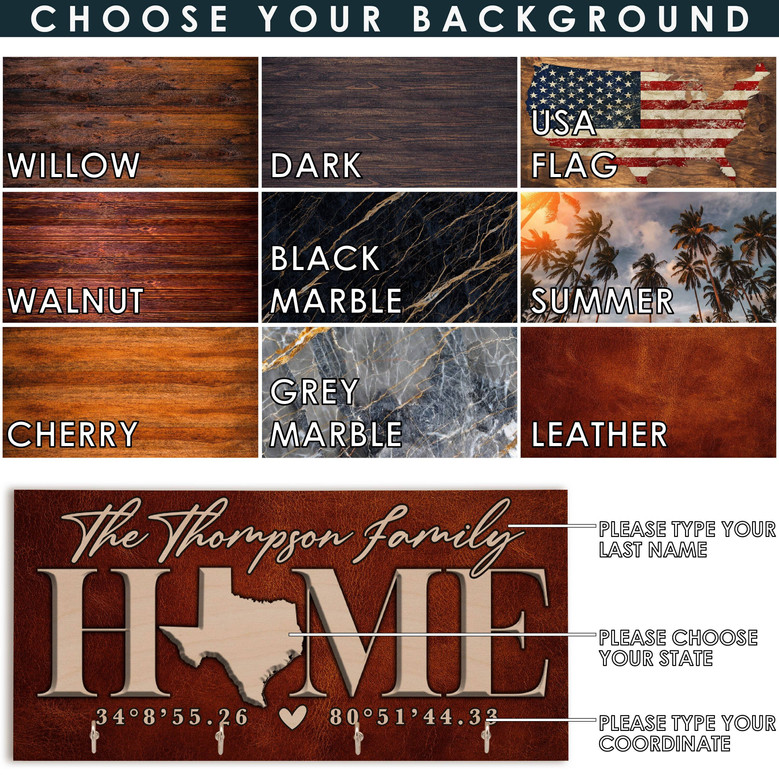 Custom Wood Key Holder For Wall - Personalized Family Gift - Housewarming Gift for Couples