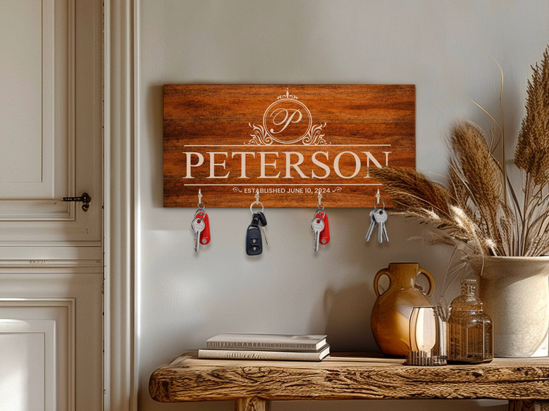 Personalized Key Holder For Wall - Family Housewarming & Realtor Closing Gift For Newlyweds