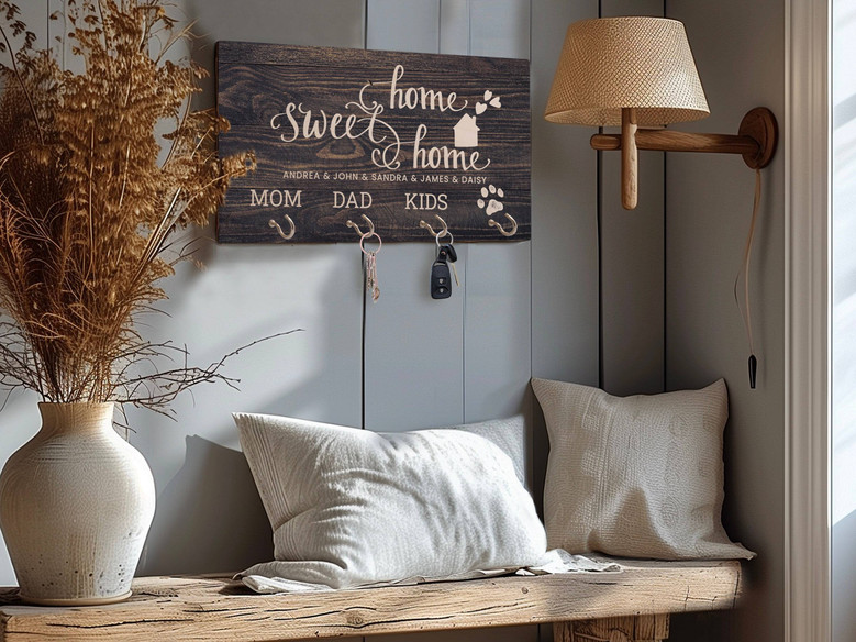 Personalized Key Holder For Wall - Family Housewarming & Realtor Closing Gift For Newlyweds