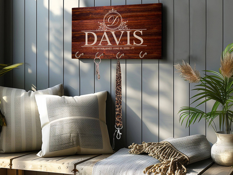 Personalized Key Holder For Wall - Family Housewarming & Realtor Closing Gift For Newlyweds