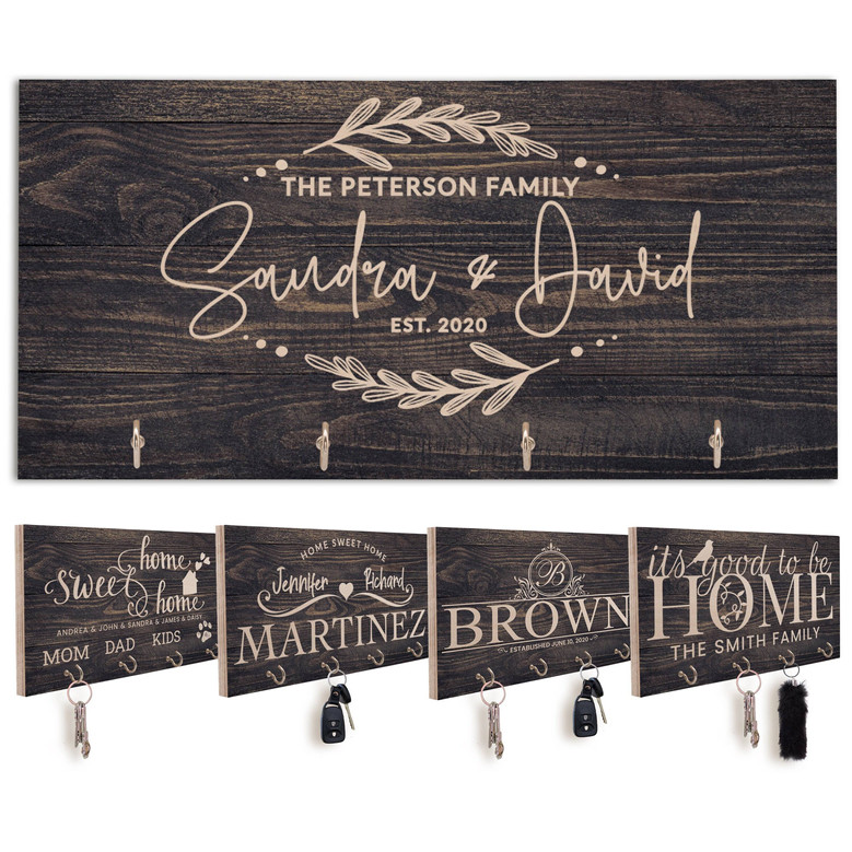 Personalized Key Holder For Wall - Family Housewarming & Realtor Closing Gift For Newlyweds