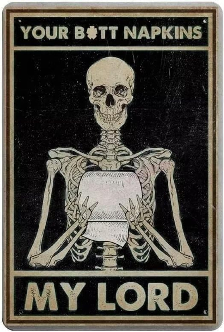 Retro Skeleton Design For Bathroom And Kitchen - Humorous Metal Tin Sign For Home Or Bar DéCor