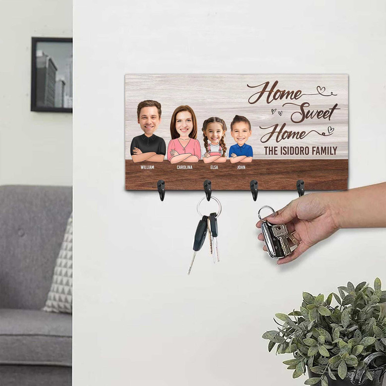Rustic 'Home Sweet Home' Entryway Key Holder - Funny Personalized Family Gifts