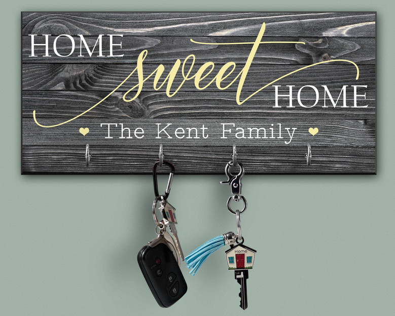 Personalized Home Sweet Home Key Holder And Organizer - Heartfelt Wall Decor For Entryway