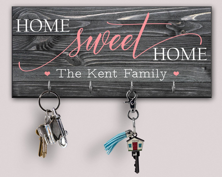 Personalized Home Sweet Home Key Holder And Organizer - Heartfelt Wall Decor For Entryway