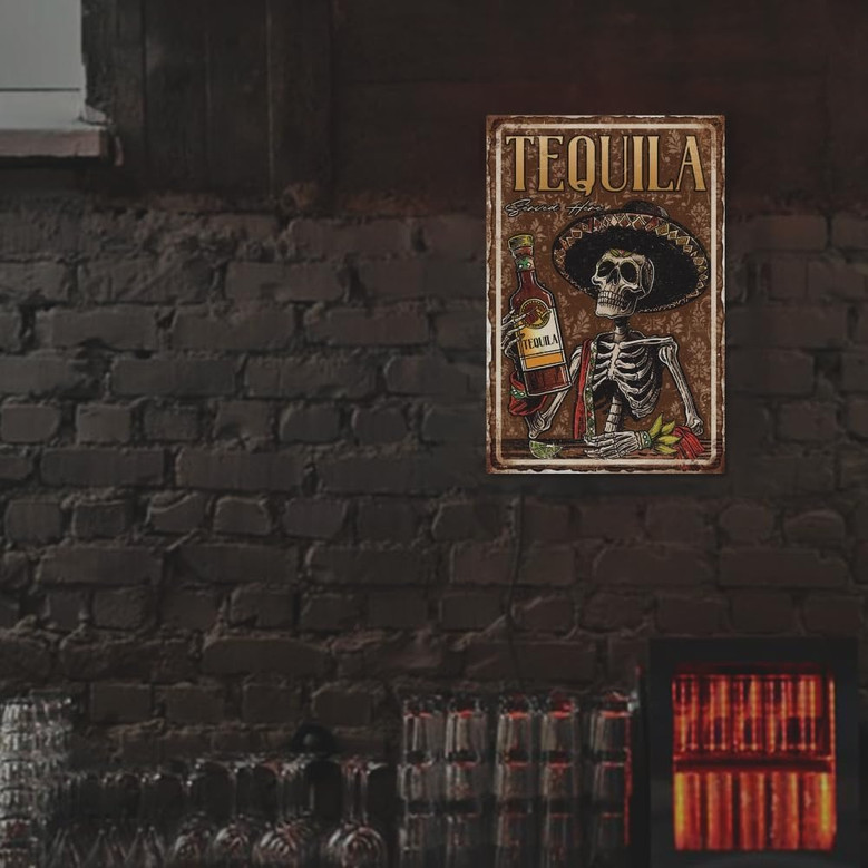 Mexican Skeleton Tequila Metal Sign For Man Cave Or Bar Decor