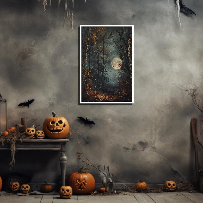 Gothic Dark Academia Canvas - Moody Fall Moon Halloween Art For Family Room
