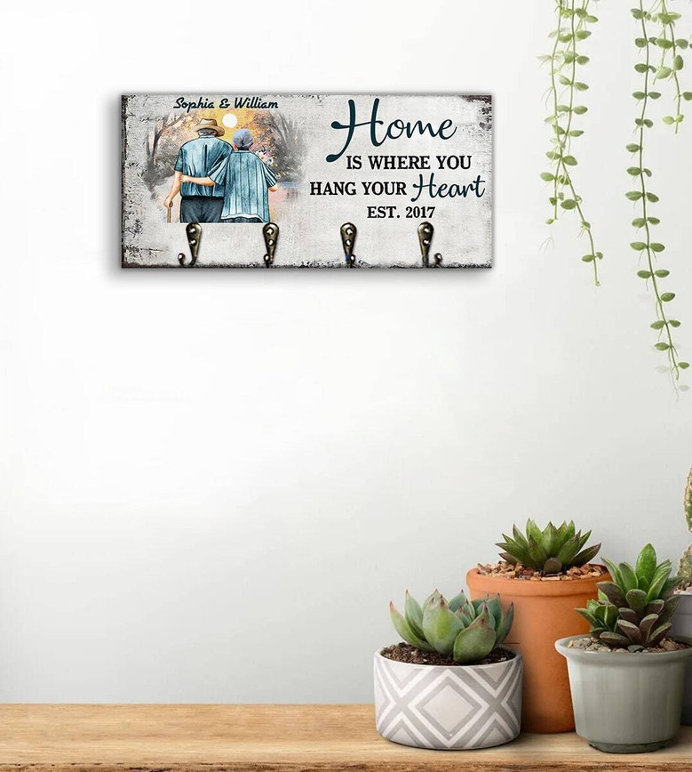Personalized Key Hanger Family Old Couple Husband Wife - Meaningful Wood Key Holder For Wall Decor