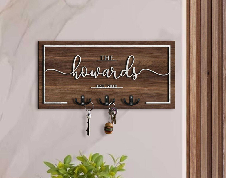 Personalized Front Door Key Holder - Rustic Wooden Entryway Organizer For Home Decor