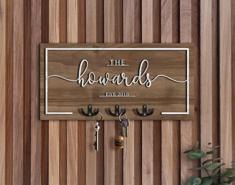 Personalized Front Door Key Holder - Rustic Wooden Entryway Organizer For Home Decor