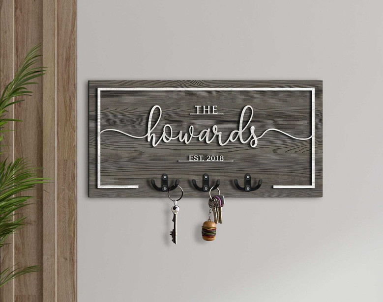 Personalized Front Door Key Holder - Rustic Wooden Entryway Organizer For Home Decor