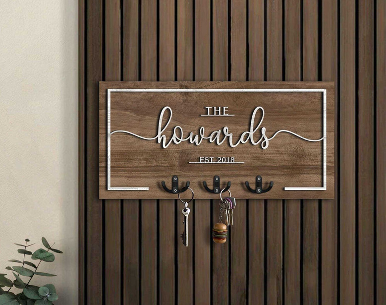 Personalized Front Door Key Holder - Rustic Wooden Entryway Organizer For Home Decor