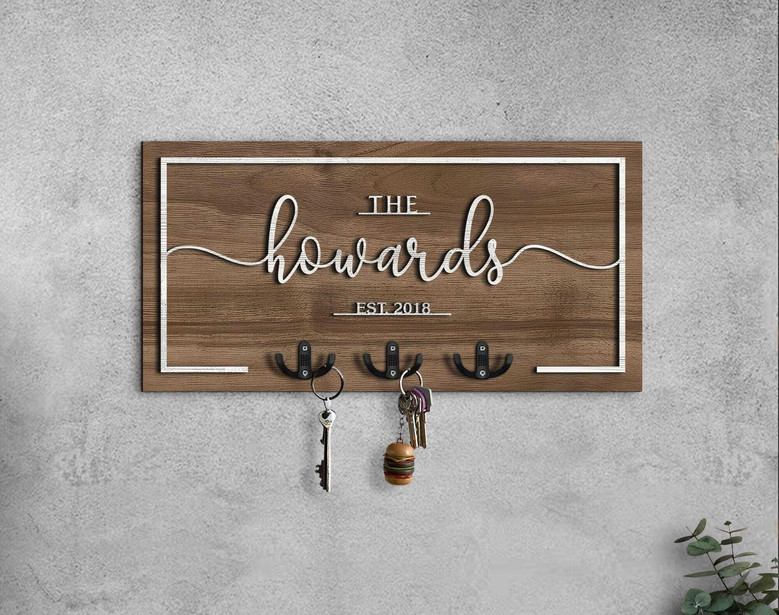 Personalized Front Door Key Holder - Rustic Wooden Entryway Organizer For Home Decor