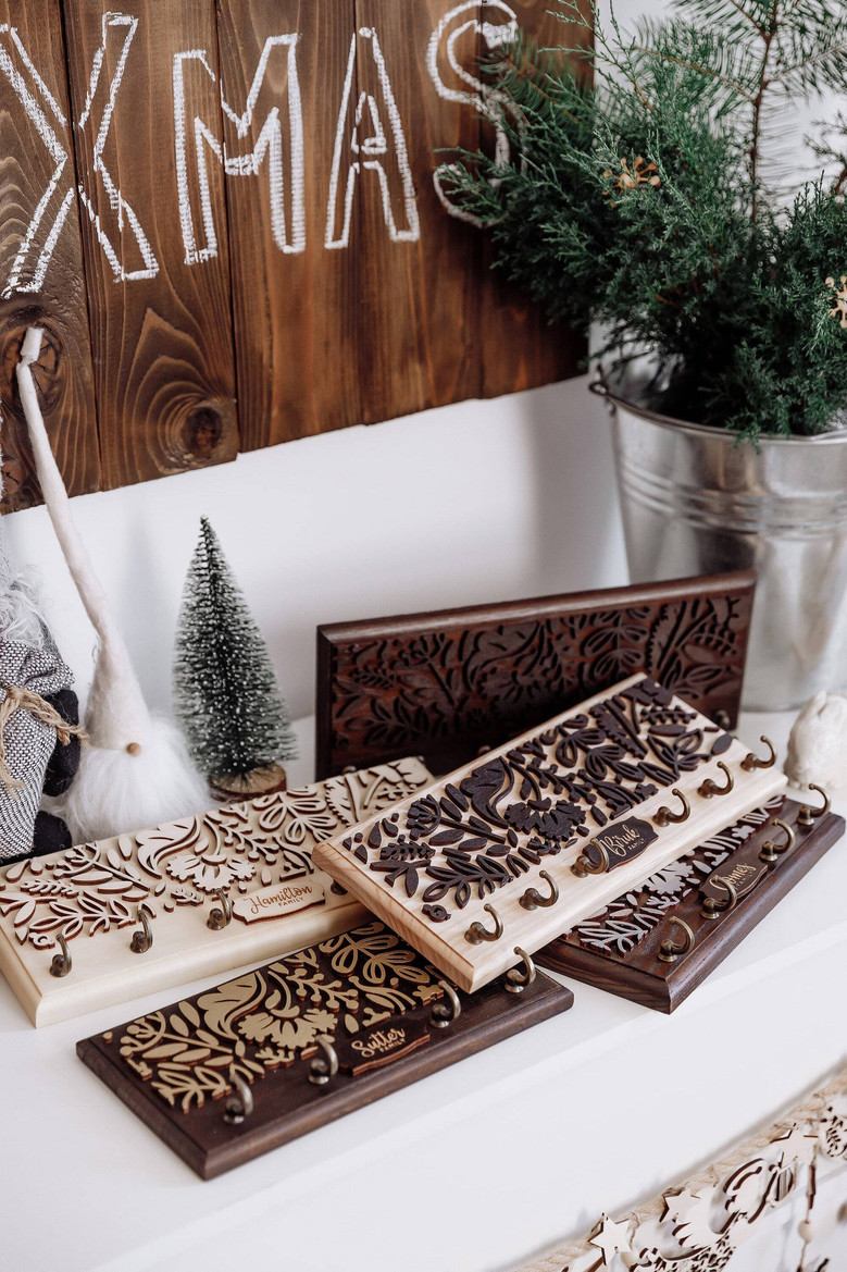 Personalized Wooden Key Rack With Last Name - Key Holder For Couple's First Home Or Housewarming Gift