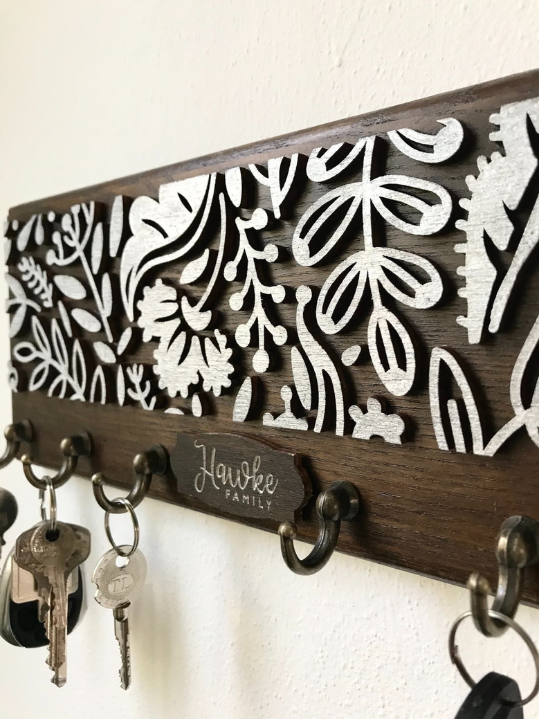 Personalized Wooden Key Rack With Last Name - Key Holder For Couple's First Home Or Housewarming Gift