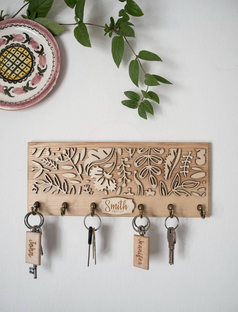 Personalized Wooden Key Rack With Last Name - Key Holder For Couple's First Home Or Housewarming Gift