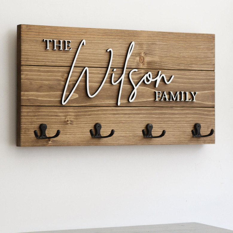 Personalized Wooden Family Name Key Hanger For Home - Customizable Key Holder