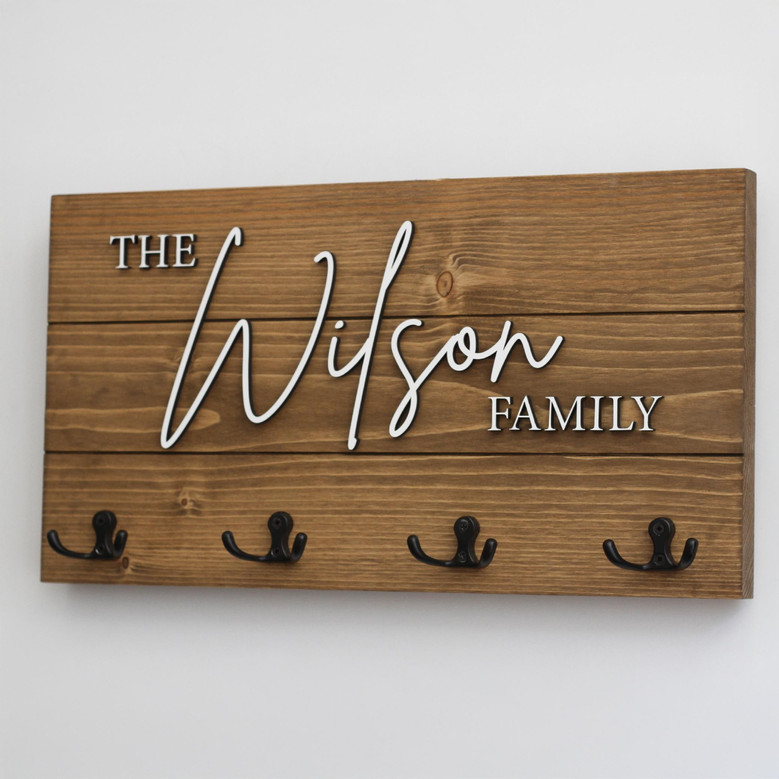 Personalized Wooden Family Name Key Hanger For Home - Customizable Key Holder