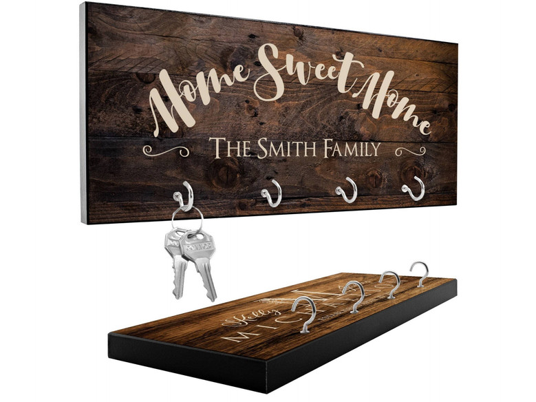 Custom Wooden Key Rack Housewarming Gift For Couples - Personalized With Last Name