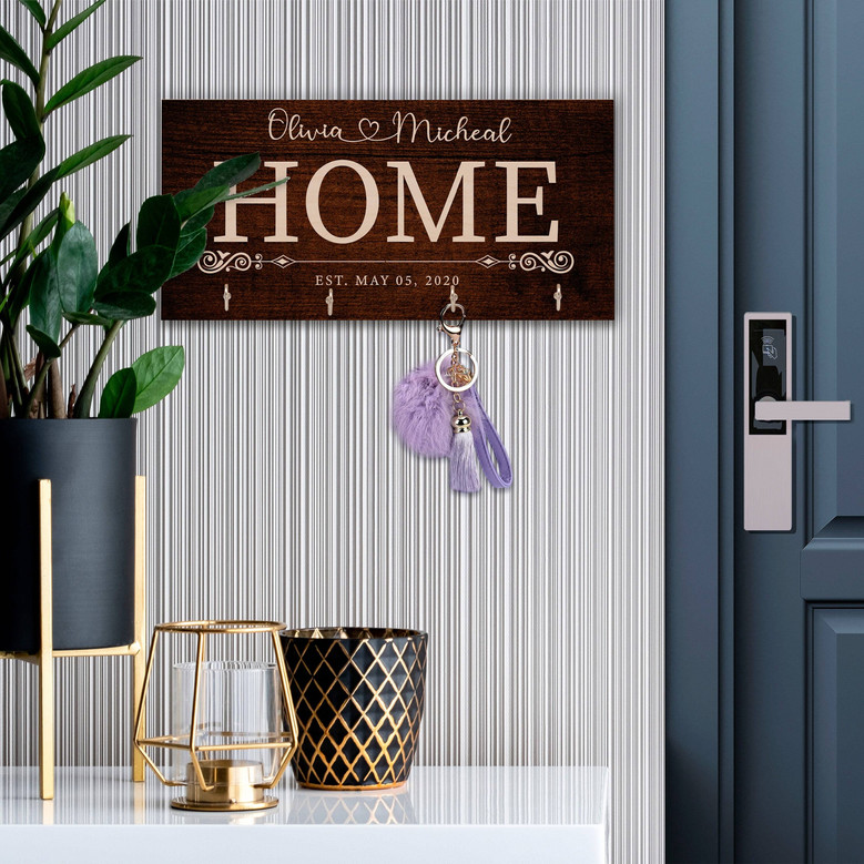 Custom Wooden Key Ring Holder - First Home Gift For Couples, Housewarming Decor Present