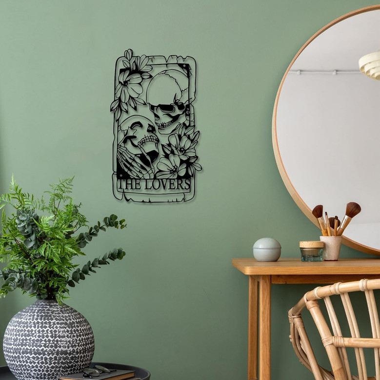 Romantic Skeleton Wall Art - Gothic Metal Sign For Lovers' Room, Patio & Garden - Indoor Outdoor Skull Decor