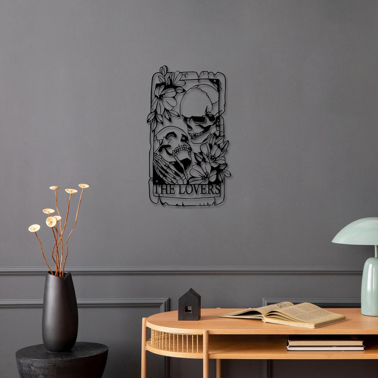 Romantic Skeleton Wall Art - Gothic Metal Sign For Lovers' Room, Patio & Garden - Indoor Outdoor Skull Decor