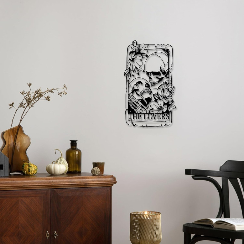 Romantic Skeleton Wall Art - Gothic Metal Sign For Lovers' Room, Patio & Garden - Indoor Outdoor Skull Decor