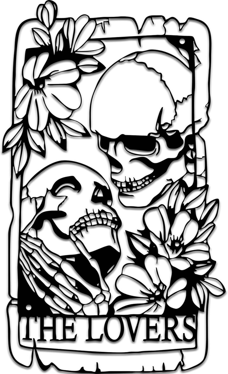 Romantic Skeleton Wall Art - Gothic Metal Sign For Lovers' Room, Patio & Garden - Indoor Outdoor Skull Decor