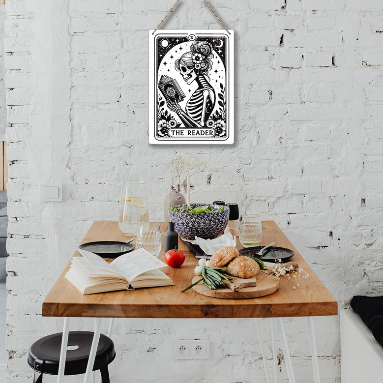 Humorous Skeleton Tarot Metal Sign For Home Office - Rustic Farmhouse Decor For Book Lovers And Witch Enthusiasts