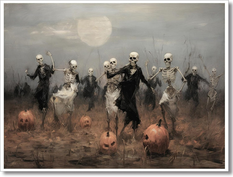 Vintage Skeleton Dance Canvas For Dark Academia Decor - Halloween Gothic Decor For Living Room