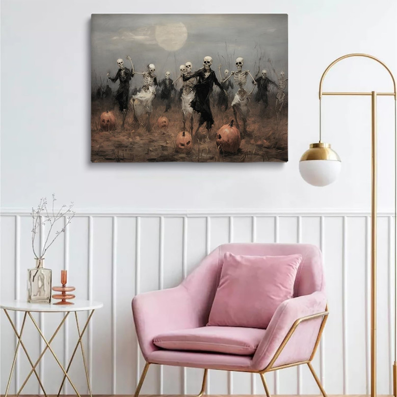 Vintage Skeleton Dance Canvas For Dark Academia Decor - Halloween Gothic Decor For Living Room
