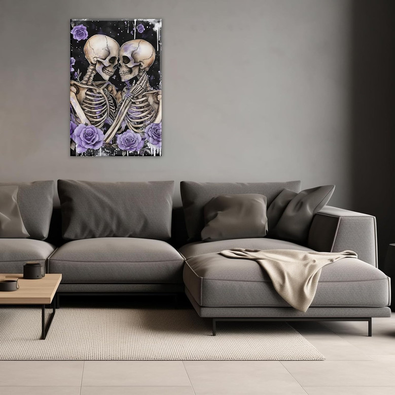 Personalized Skeleton Canvas Wall Art For Couples - Abstract Skeleton Theme For Halloween & Modern Home DéCor