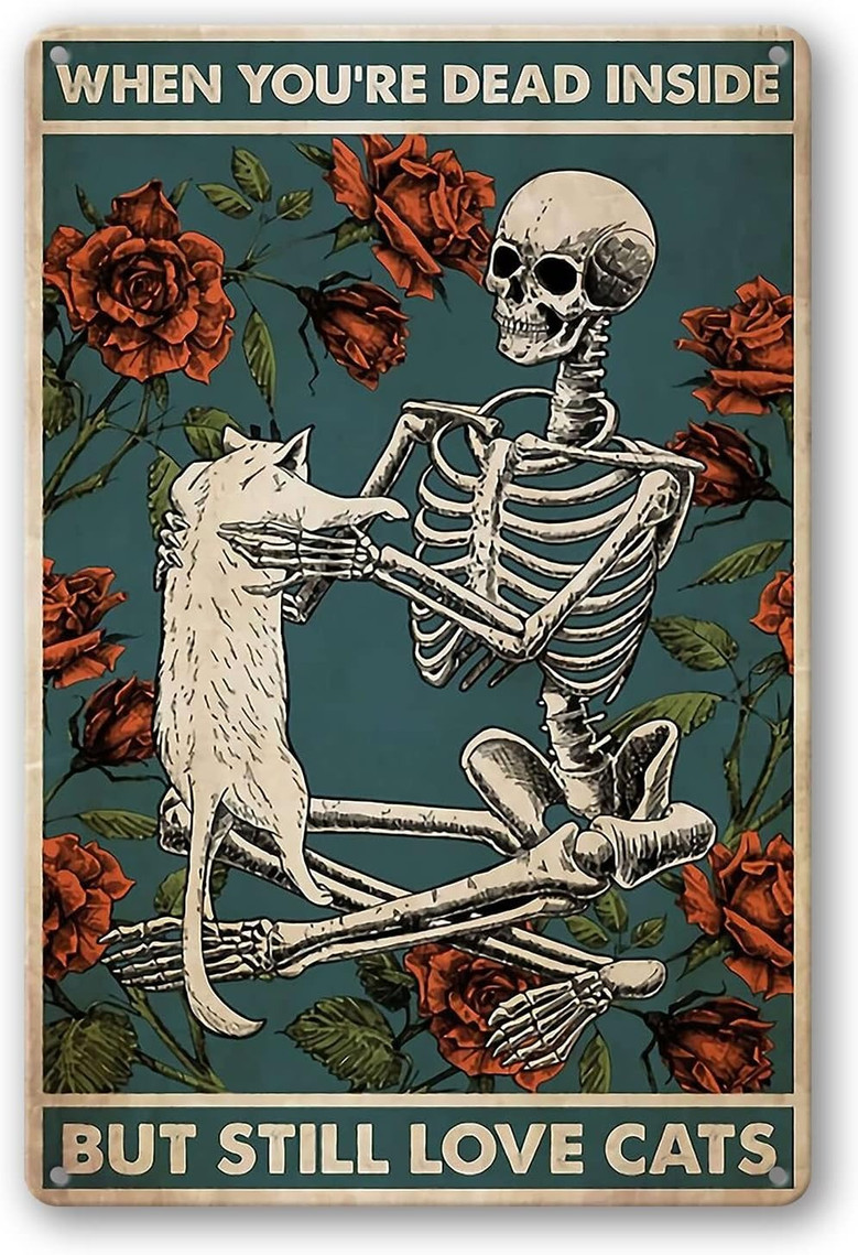 Skeleton Wall Art For Cat Lovers - Vintage Metal Tin Sign DéCor For Bars And Clubs