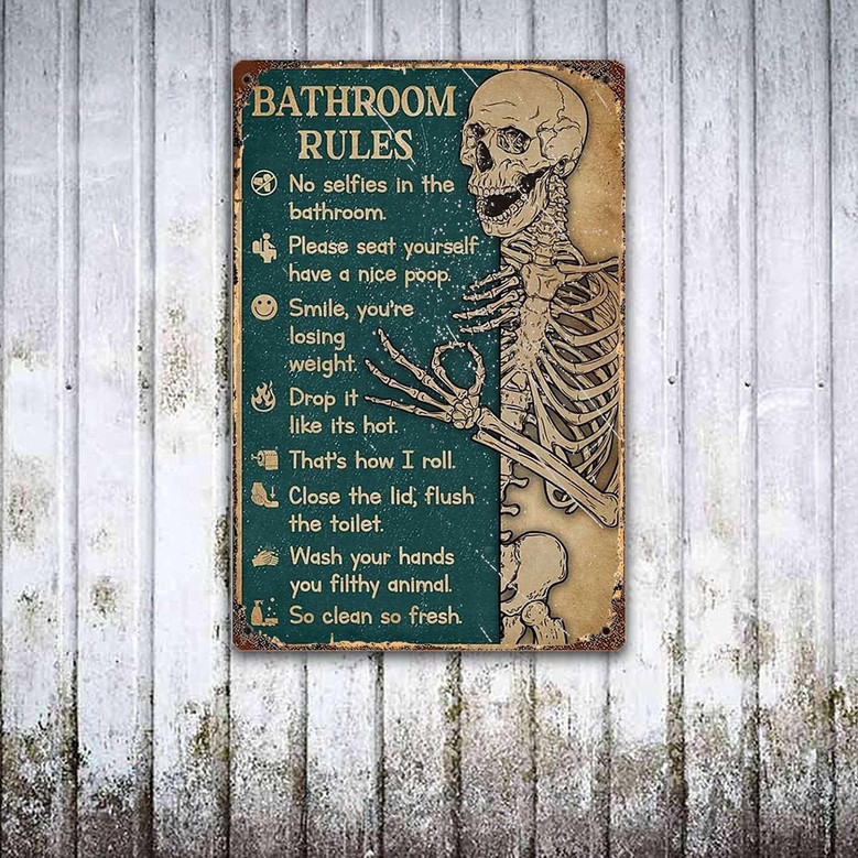 Retro Skeleton Wall Art Metal Sign - Unique Bathroom DéCor