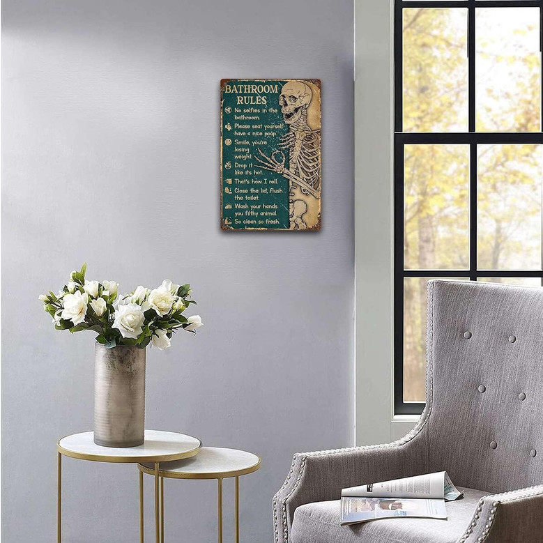 Retro Skeleton Wall Art Metal Sign - Unique Bathroom DéCor